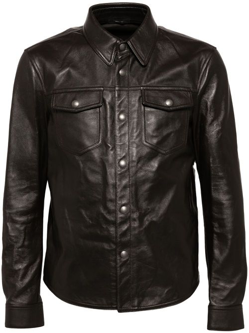Button-up leather jacket - Brown