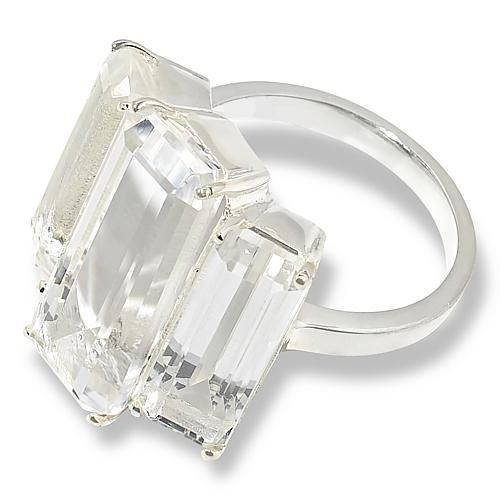 """Diamond"" Quartz Emerald-Cut 3-Stone Ring"
