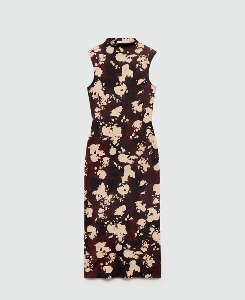 Women's Midi Printed Dress - Burgundy