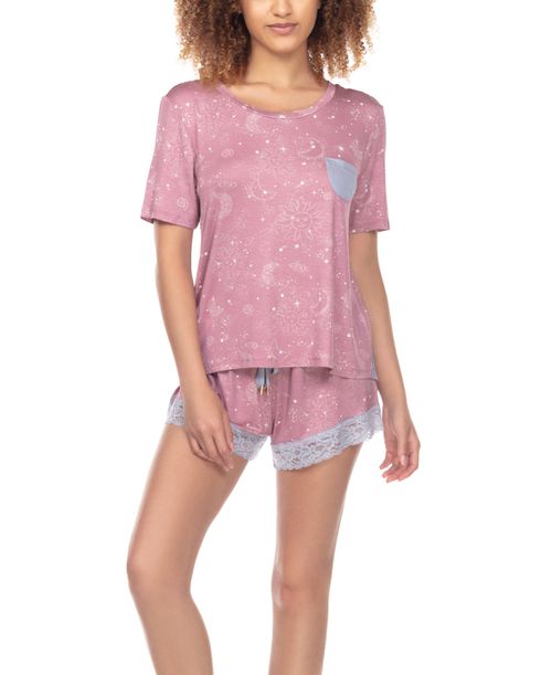 Women's Something Sweet Rayon Shortie Pajama Set, 2 Piece - Old Rose Galaxy