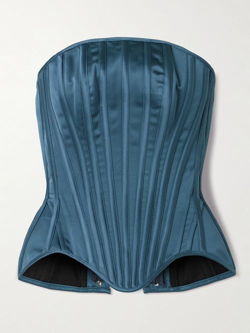 Julie Strapless Recycled Duchesse-satin Bustier Top - Blue