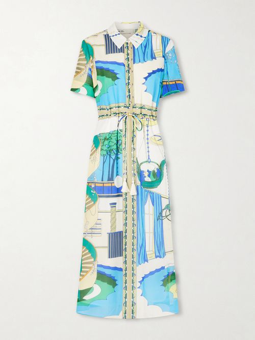 Belted Printed Silk And Cotton-blend Maxi Dress - Multi