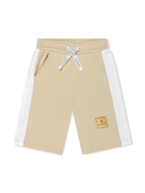 Logo-appliqué cotton track shorts - Neutrals