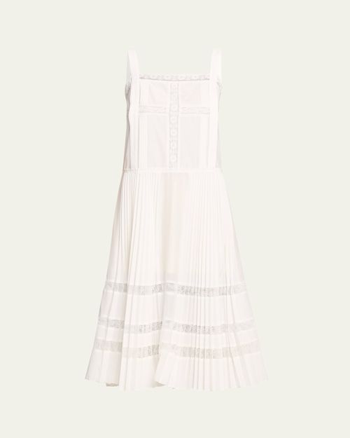 Pleated Lace-Inset Midi Dress