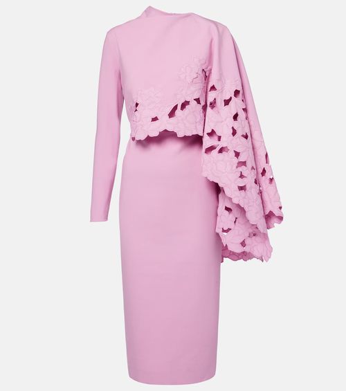 Cape-detail wool-blend midi dress