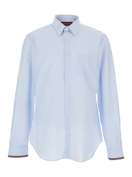 Web-Cuff Cotton Shirt — Light Blue