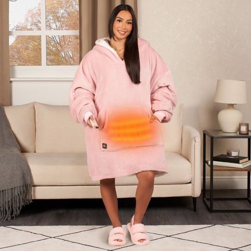 OHS Supersoft Adults Electric Heated Hoodie Blanket - Blush