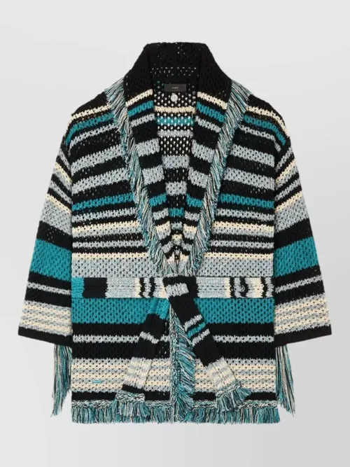 Alanui - belted long cardigan open front stripe