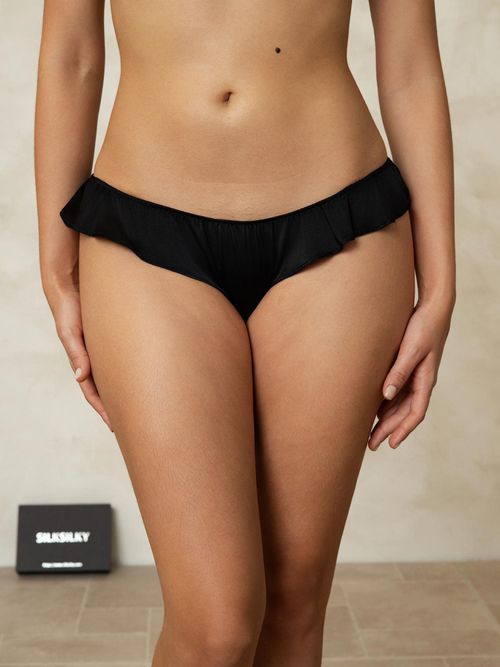 100% Mulberry Silk Low-Rise Ruffle Trim Panty