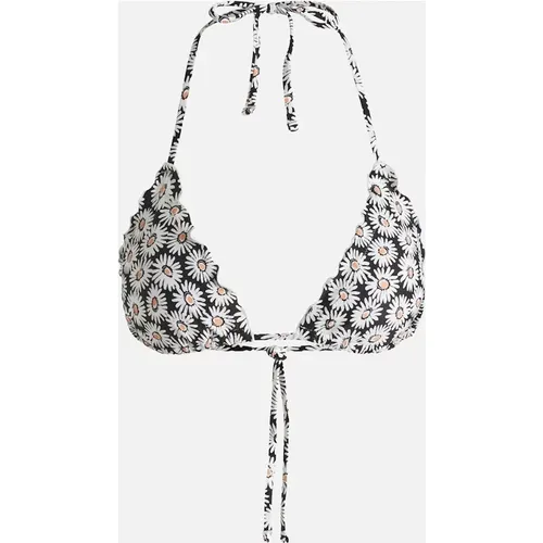 Hugo Boss Women's Ditsy Daisies Ruffle Bikini Top, White - Black - Size: L