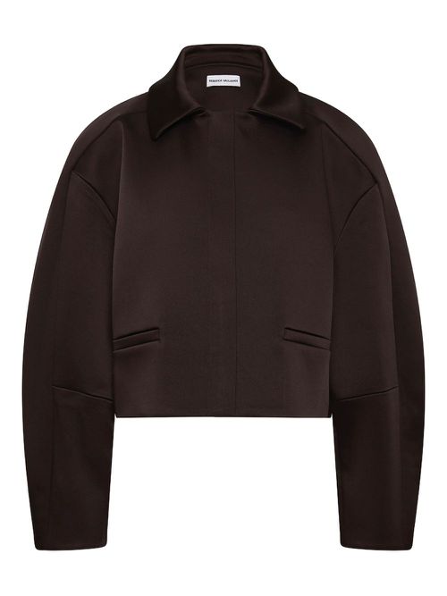 Collarless cropped jacket - Brown