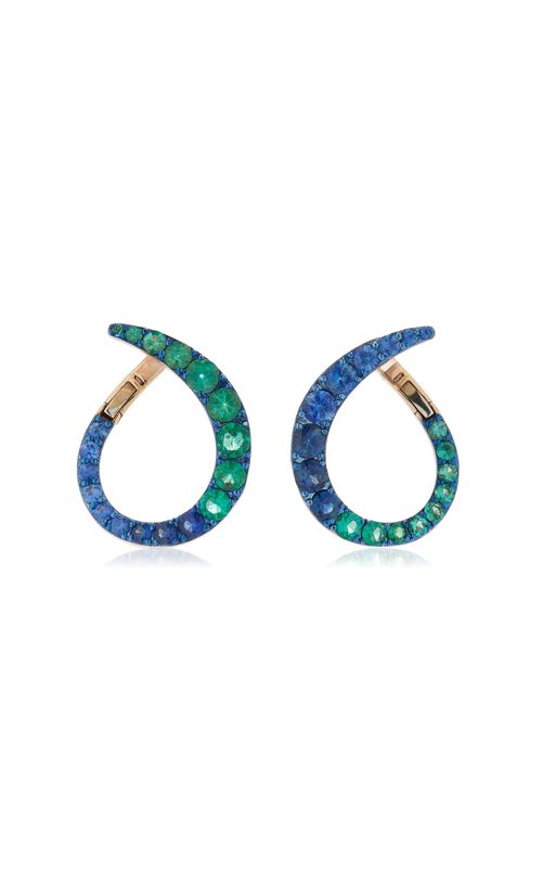 Grand Radiant 18K Rose Gold Emerald and Sapphire Hoop Earrings