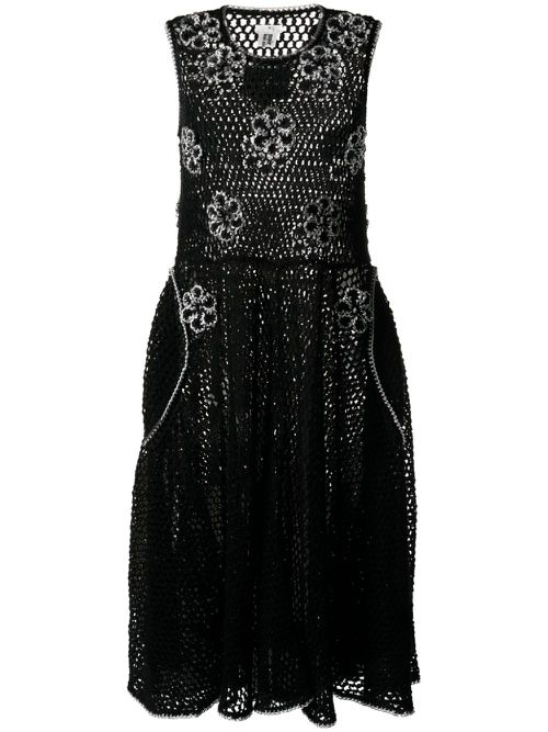 Floral-appliqué knitted midi dress - Black