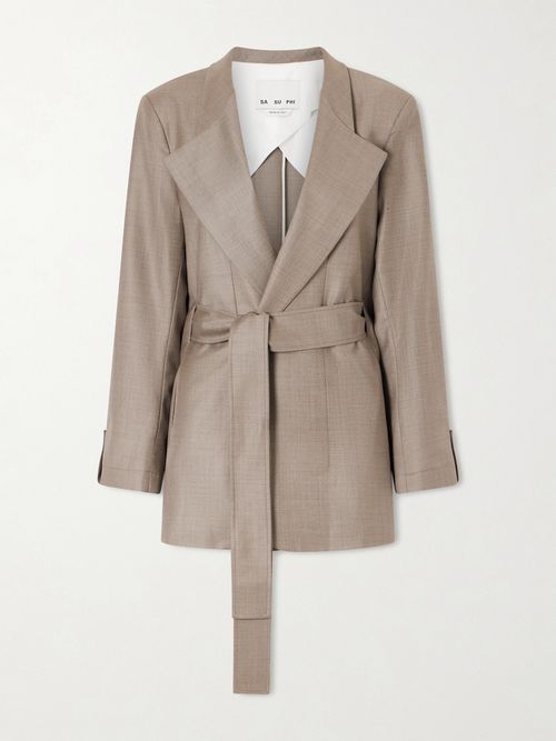 Lauren Belted Wool-twill Blazer - Brown