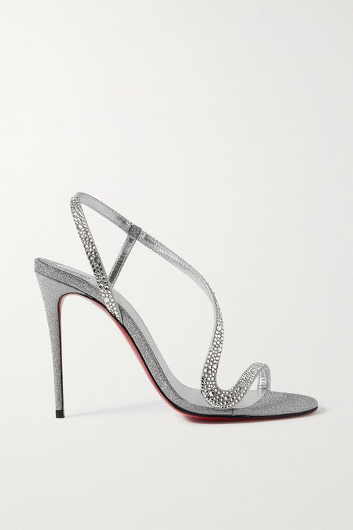 Rosalie Strass 100 Embellished Glittered Leather Sandals - White