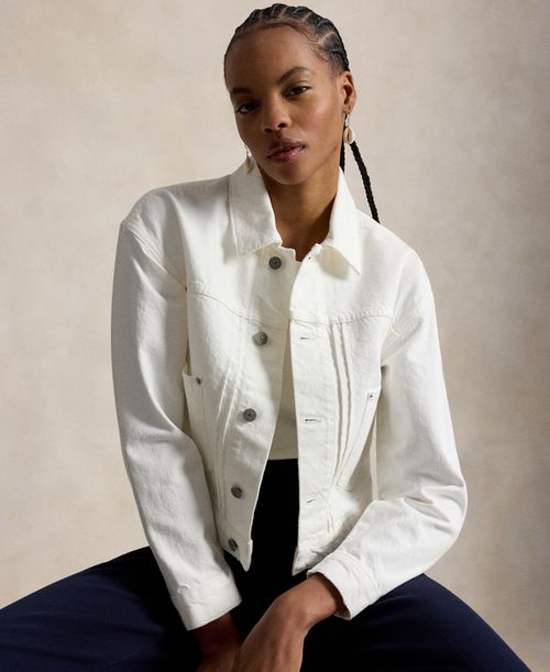 Women's Spread Collar Long-Sleeve Trucker Denim Jacket - Carini Wash
