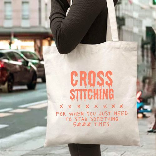 TEMU Humorous " Stitching" Tote Bag - Durable Reusable Shopping Bag With Stitching Design, Machine Washable, Open Top Beige/black, Ideal For Women