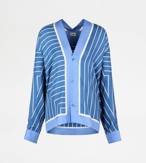 Tod's - Shirt in Silk, WHITE,LIGHT BLUE, - Shirt