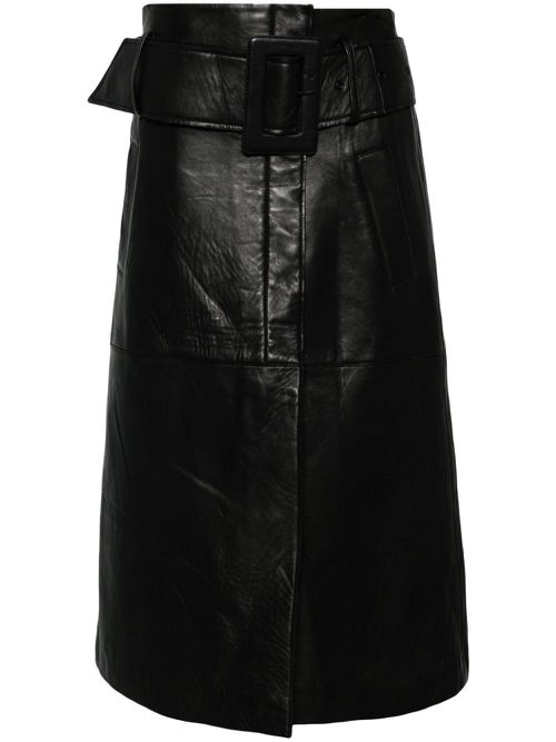Bonded leather midi skirt - Black