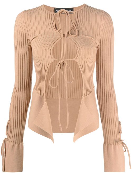 Ribbed-knit long-sleeve top - Neutrals