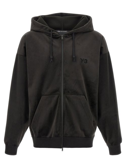 Velvet Zip-Through Hoodie — Black