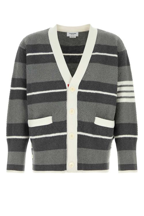Striped Cotton Cardigan — Gray
