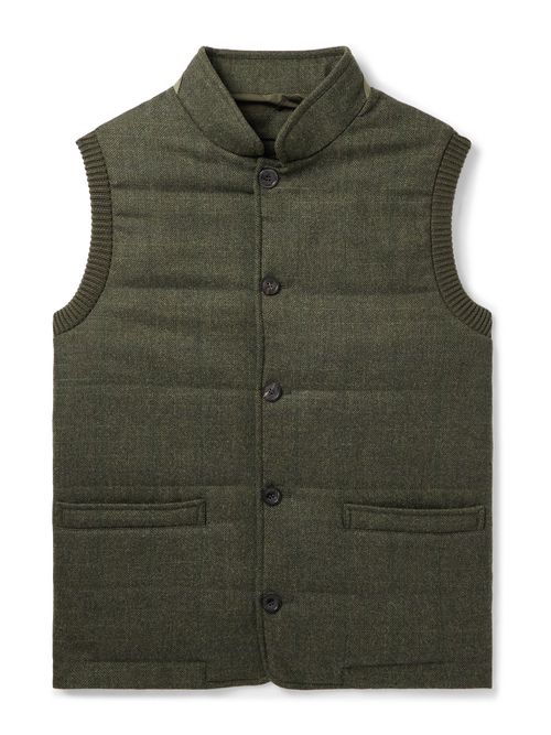 Padded Herringbone Wool-Blend Gilet