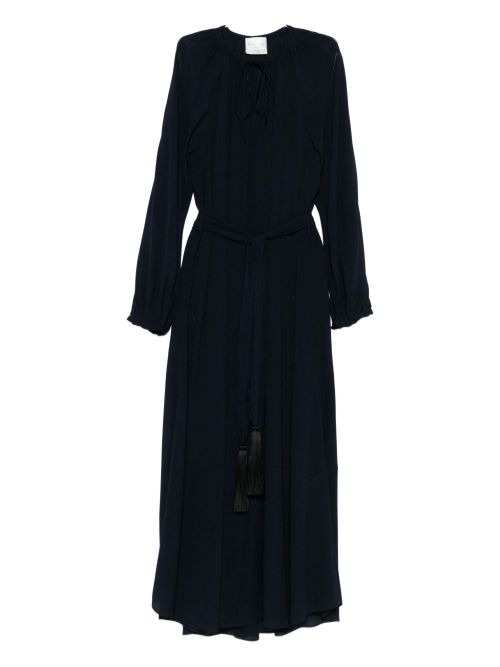 Crepe de Chine Tie-Neck Dress — Navy