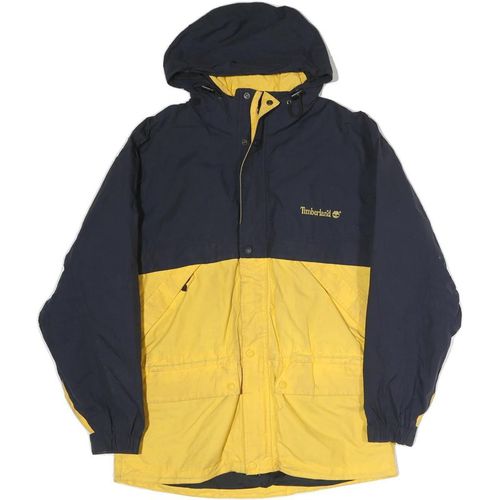 TIMBERLAND Mens Blue & Yellow Outdoor Jacket S Polyester Zip Hooded Colourblock