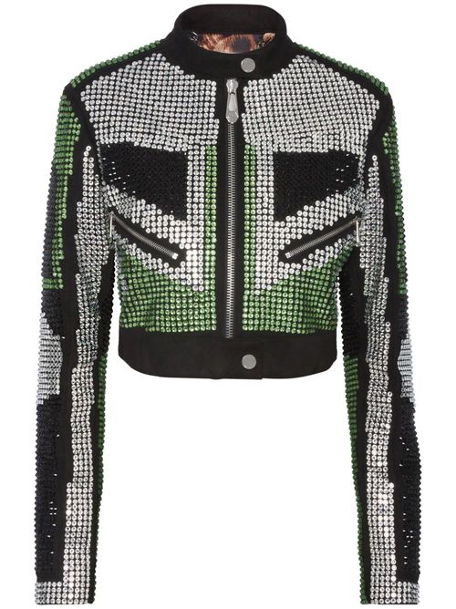 Strass cropped biker jacket - Silver