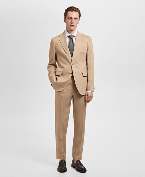 Men's Linen Slim-Fit Suit Pants - Beige