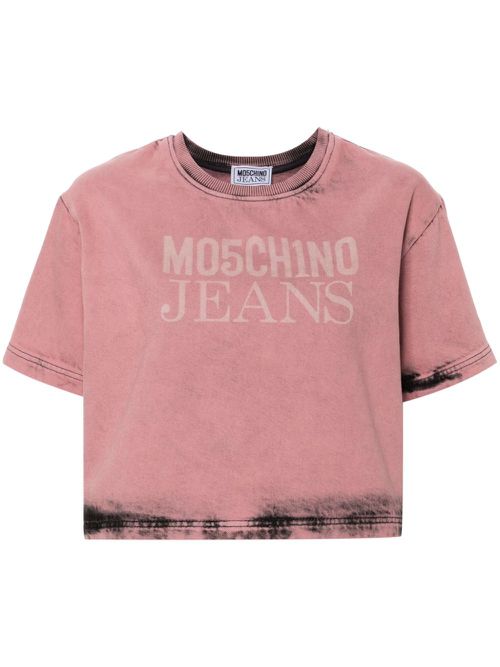 Logo-print denim crop top - Pink