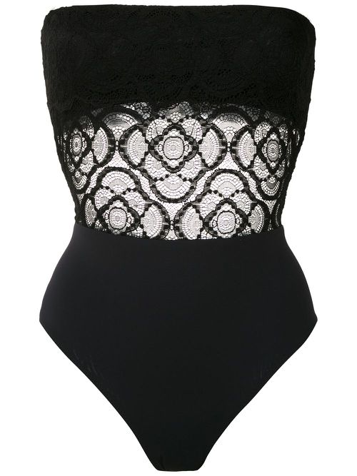 Lace panels strapless swimsuit - Black