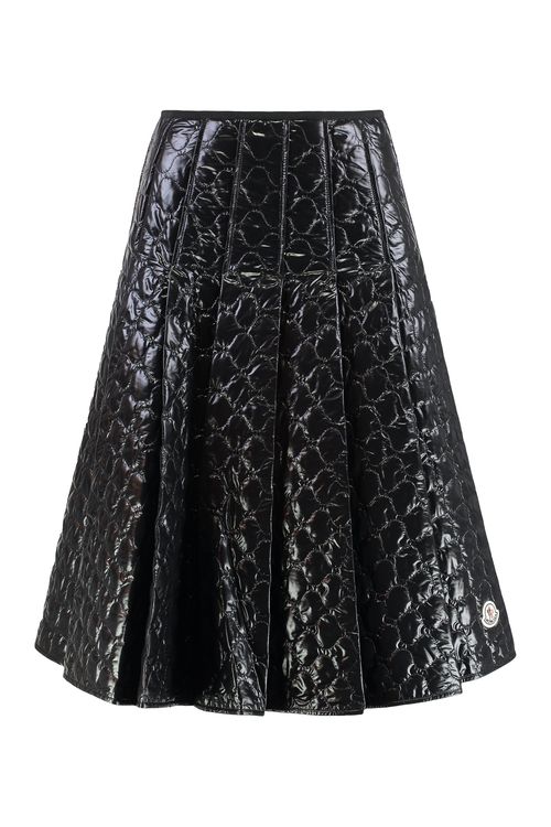 Square-Quilted Padded Midi Skirt