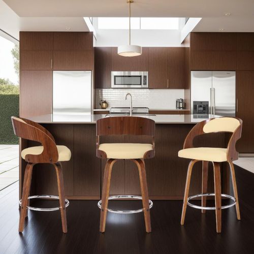 Armen Living Shelly Counter Height Bar Stool (Set of 3), Cream/Brown