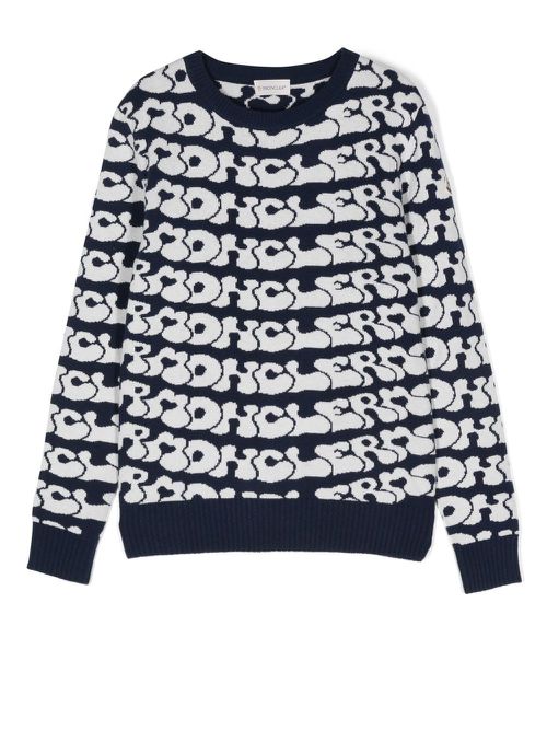 Intarsia-knit logo crew-neck jumper - Blue