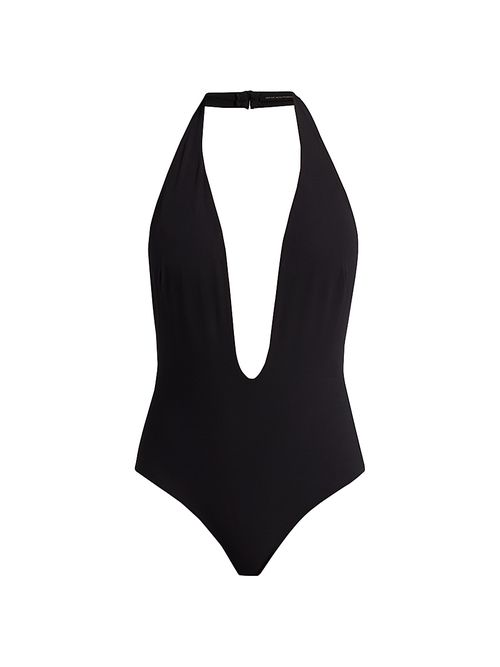 Women's Echauffe Plunging V-Halterneck One-Piece Swimsuit - Black