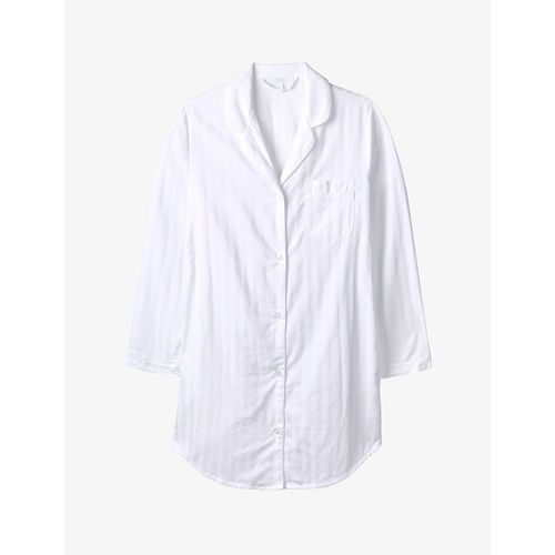 Womens White Striped Cotton Night Shirt
