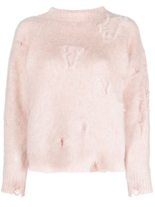 Distressed crew-neck jumper - Pink