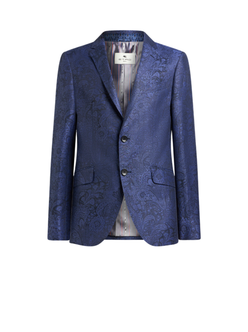 Single-breasted Linen And Cotton Jacquard Jacket With Floral Paisley Motif