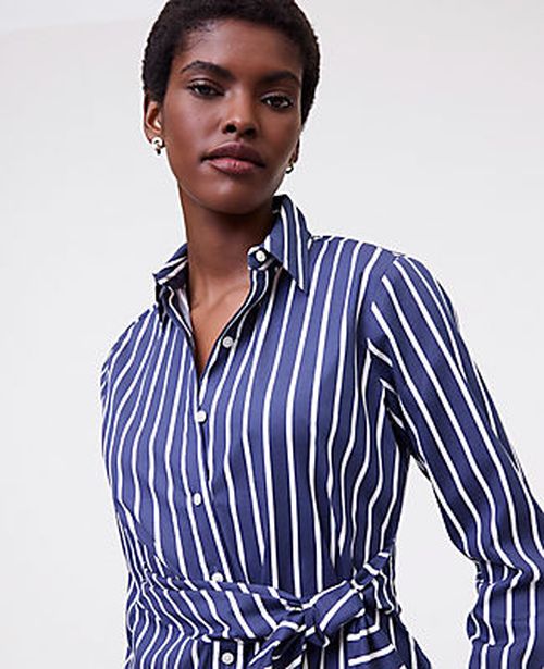 Ann Taylor Striped Tie Waist Button Down Shirt