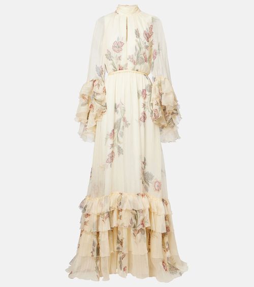 Floral silk crepon gown