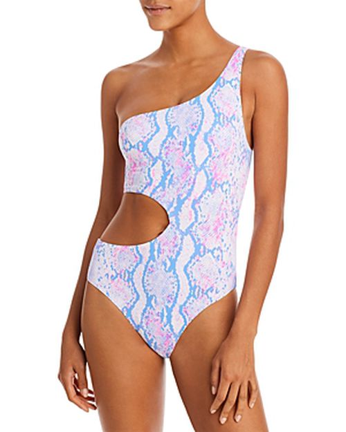 Swim Snake Print One Shoulder Cutout One Piece Swimsuit - 100% Exclusive