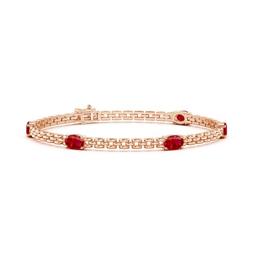 Angara 3.0 Carats Five Stone Oval Ruby Station Link Bracelet in 14K Rose Gold