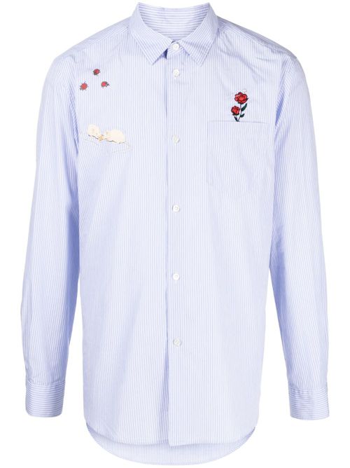 Appliqué-detail striped cotton shirt - Blue