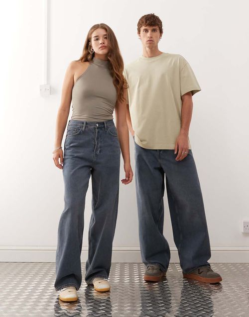 Astro Unisex low rise loose fit baggy jeans in dusty blue wash