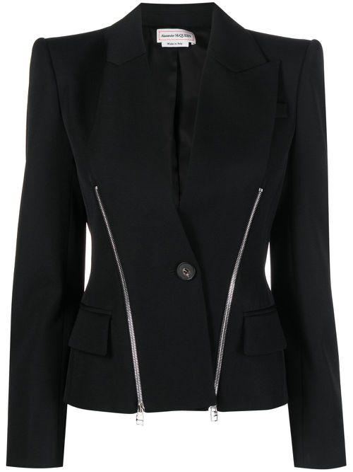 Zip-embellished single-breasted blazer - Black