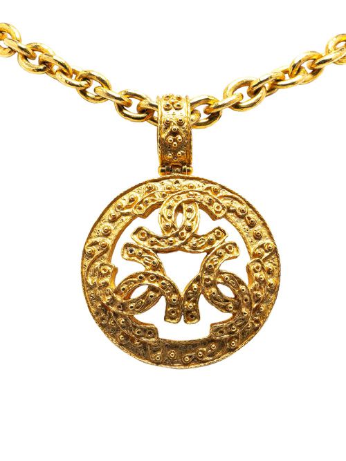 1994 Gold Plated Triple CC Round Pendant costume necklace