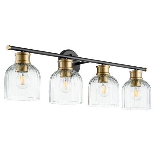 Monarch 4-Light Bathroom Vanity Light in Textured Black w with Aged Bra