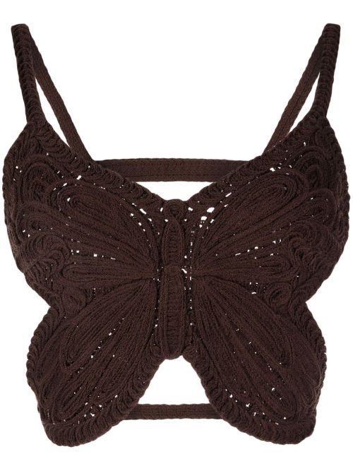 Butterfly crochet cropped top - Brown